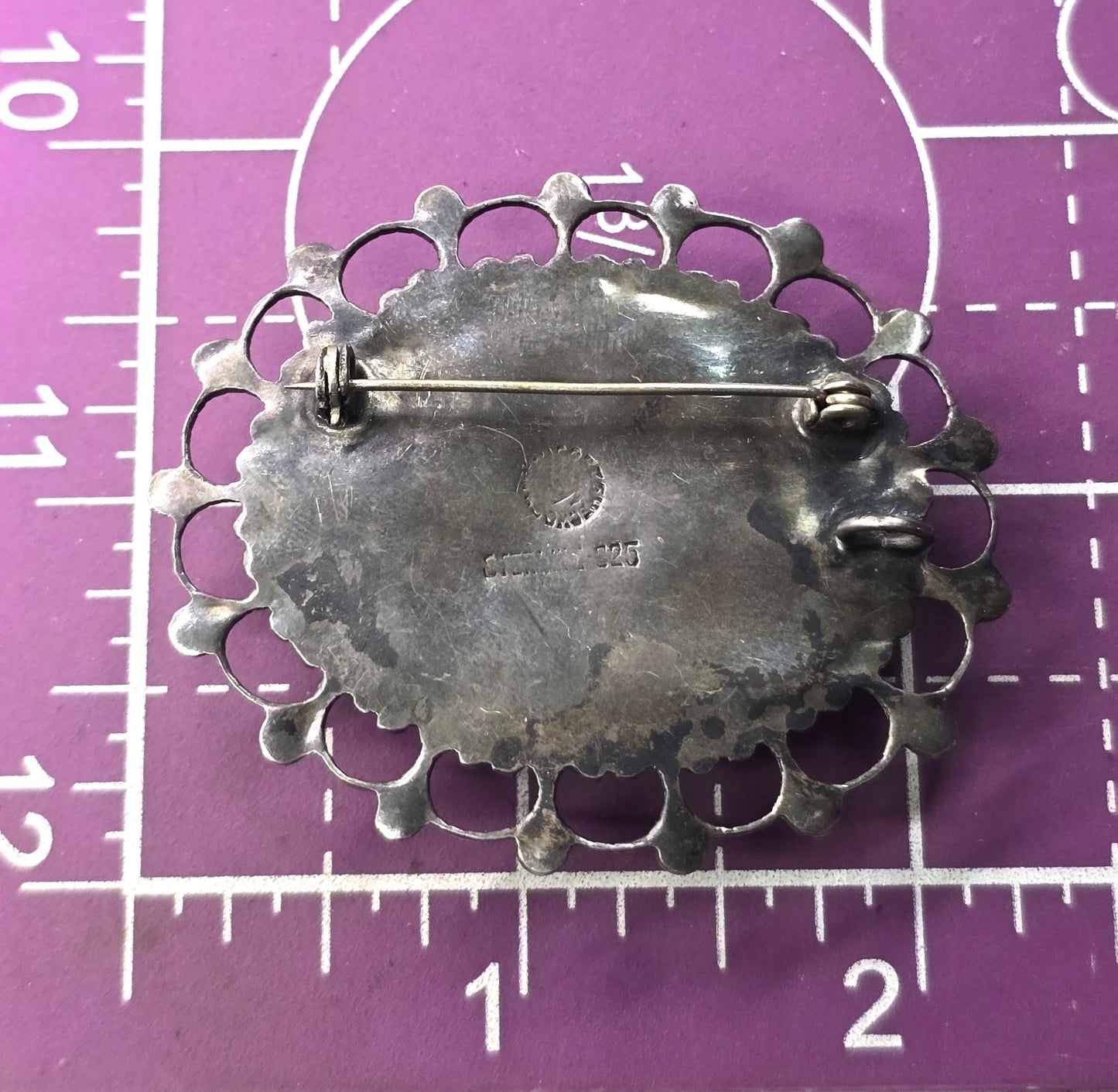 Mexican green onyx Taxco Mexico vintage sterling silver large brooch