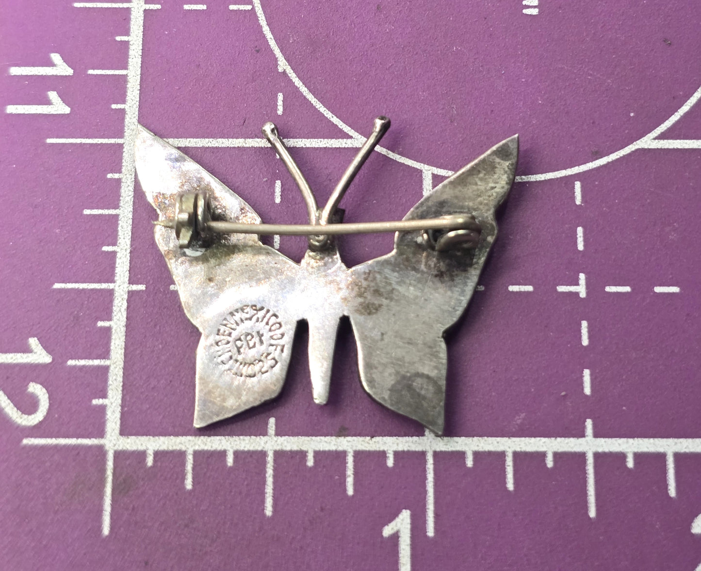 Butterfly abalone PET Taxco Mexico sterling silver vintage shell brooch