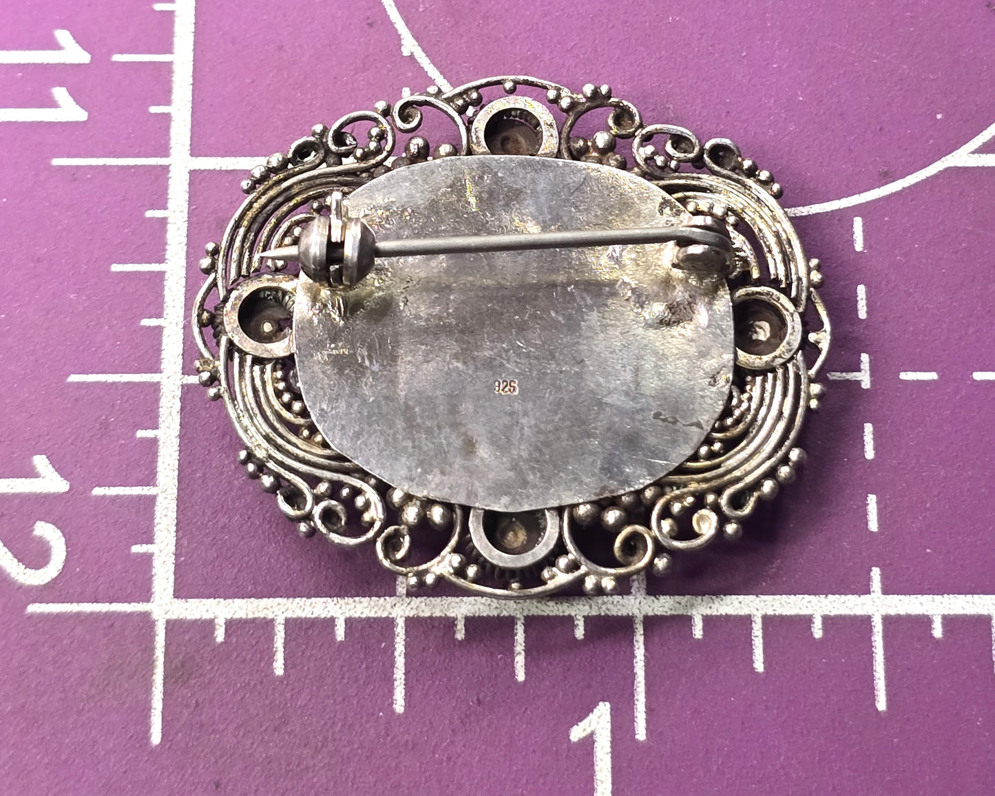 Amethyst purple flower gemstone vintage tribal sterling silver Pin Brooch