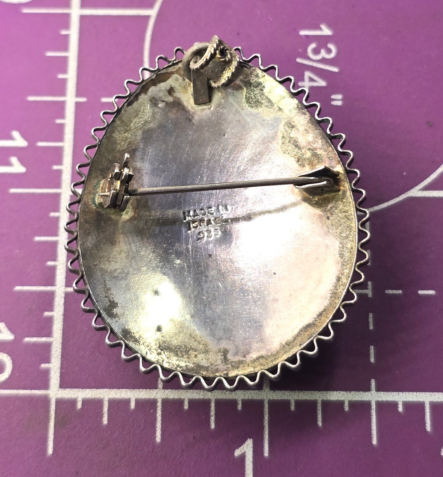 Faceted blue pear paste stone large vintage tribal sterling silver Pendant Brooch