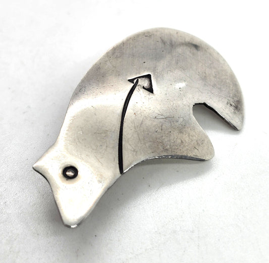 Mariano Navajo Spirit Bear Sterling Silver Brooch Stamped Signed H
