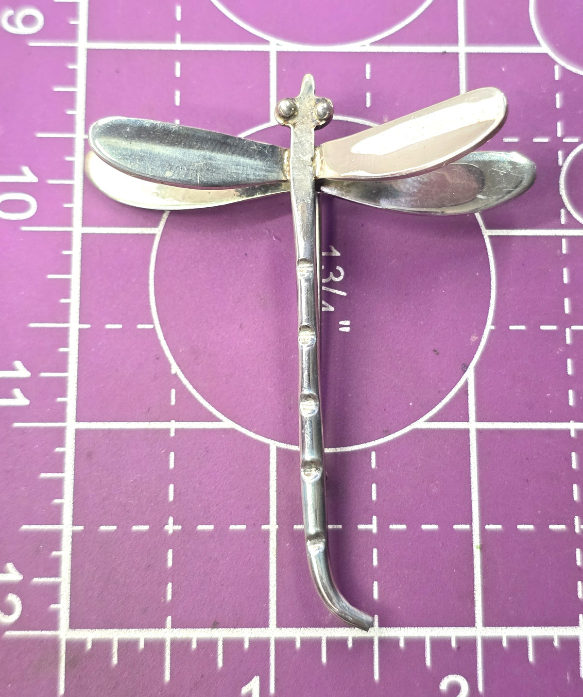 Dragonfly artisan handcrafted large sterling silver vintage brooch 925