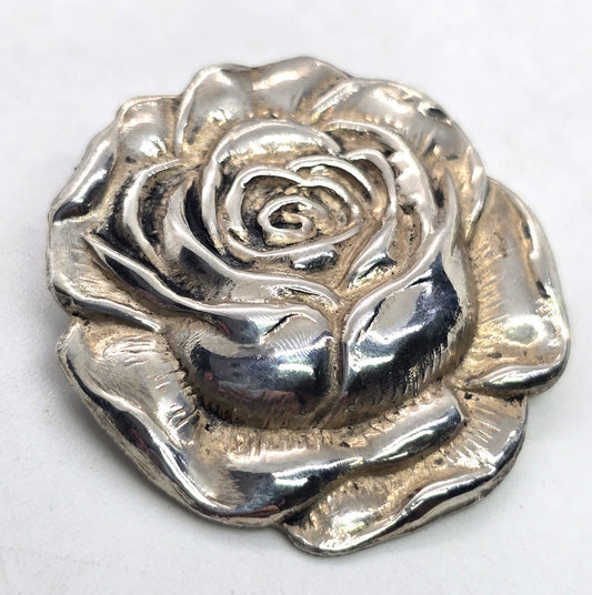 Sterling silver rose flowers mid century Repousse florist vintage pin brooch
