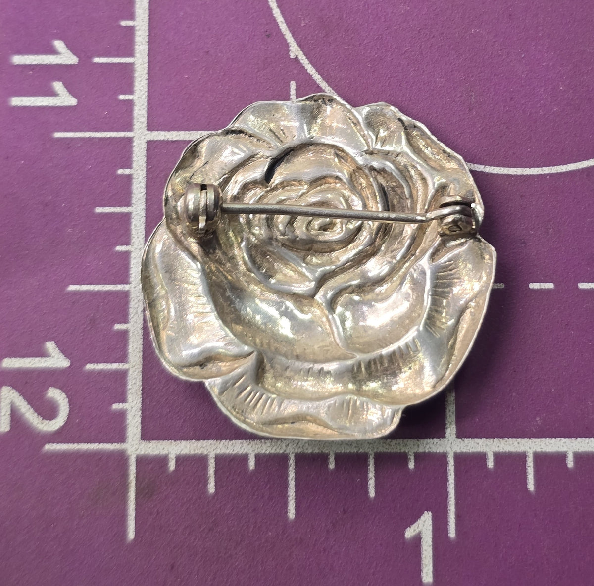 Sterling silver rose flowers mid century Repousse florist vintage pin brooch