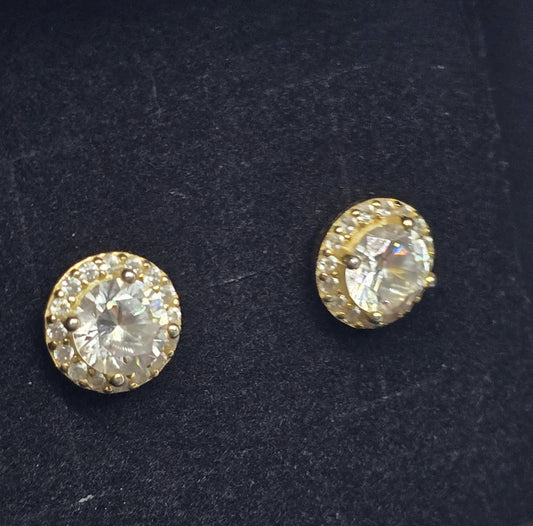 Gold over sterling vermeil Cubic Zirconia halo sterling silver stud earrings