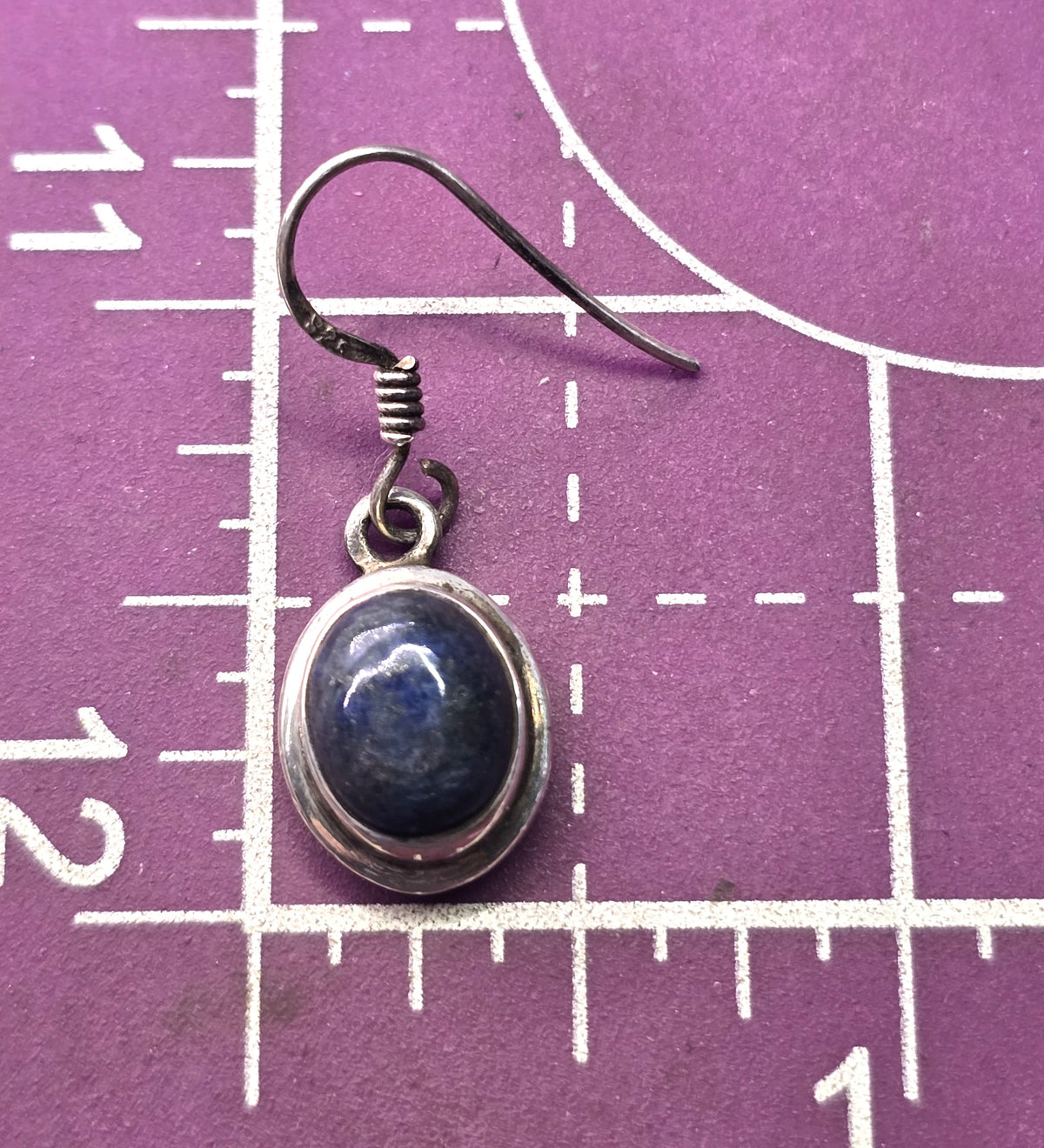 Lapis Lazuli dark blue gemstone sterling silver vintage drop earrings