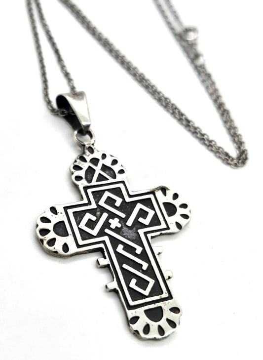 Copic cross vintage Mexican sterling silver men's pendant necklace