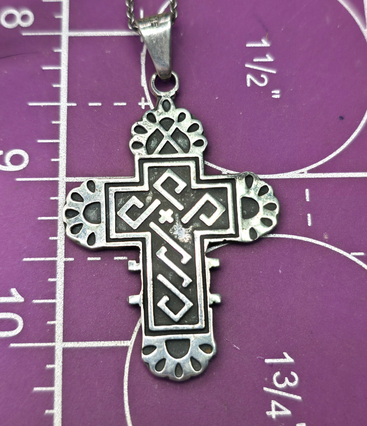 Copic cross vintage Mexican sterling silver men's pendant necklace
