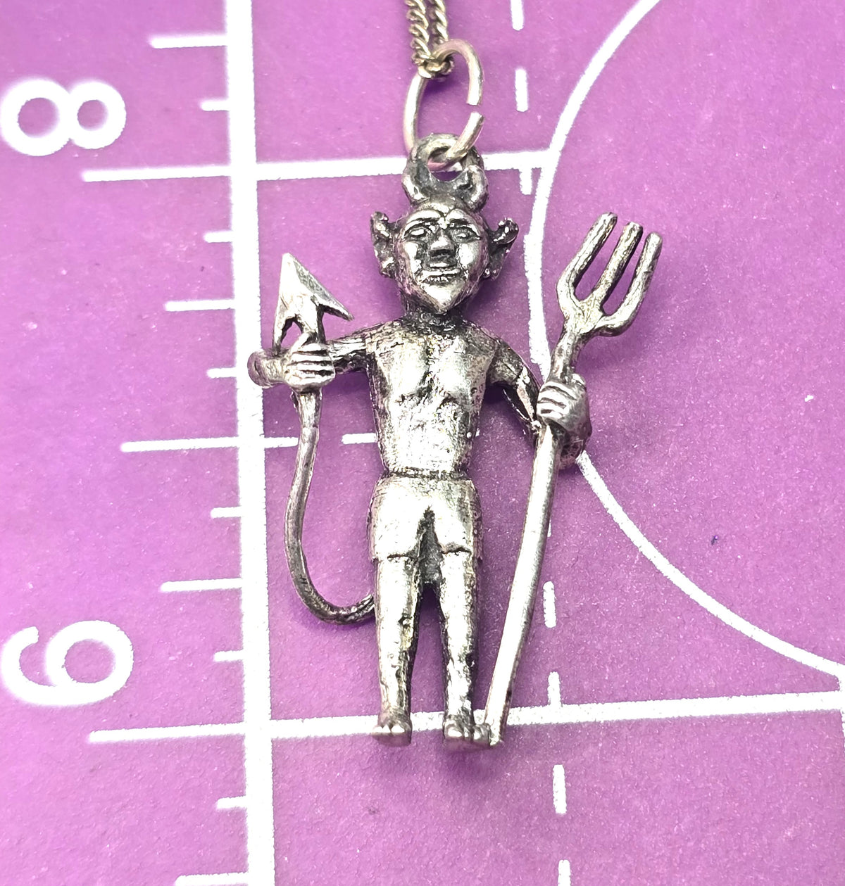 Standing Devil vintage Sterling Silver Halloween Pendant necklace