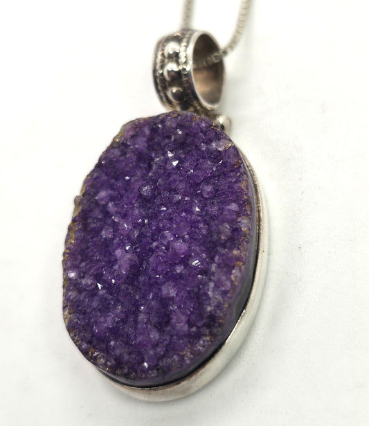 Raw Stabilized Amethyst crystal sterling silver vintage pendant necklace