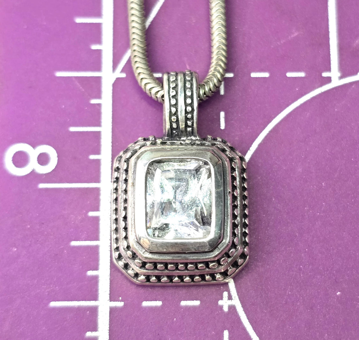 Mia T Emerald cut CZ cubic Zirconia sterling silver pendant necklace