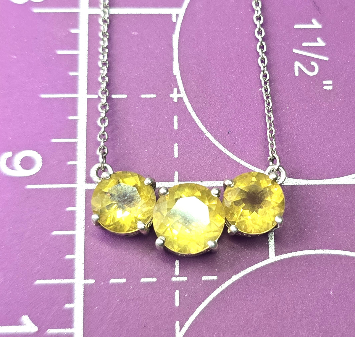 STS Citrine faceted triple stone sterling silver prong set filigree necklace
