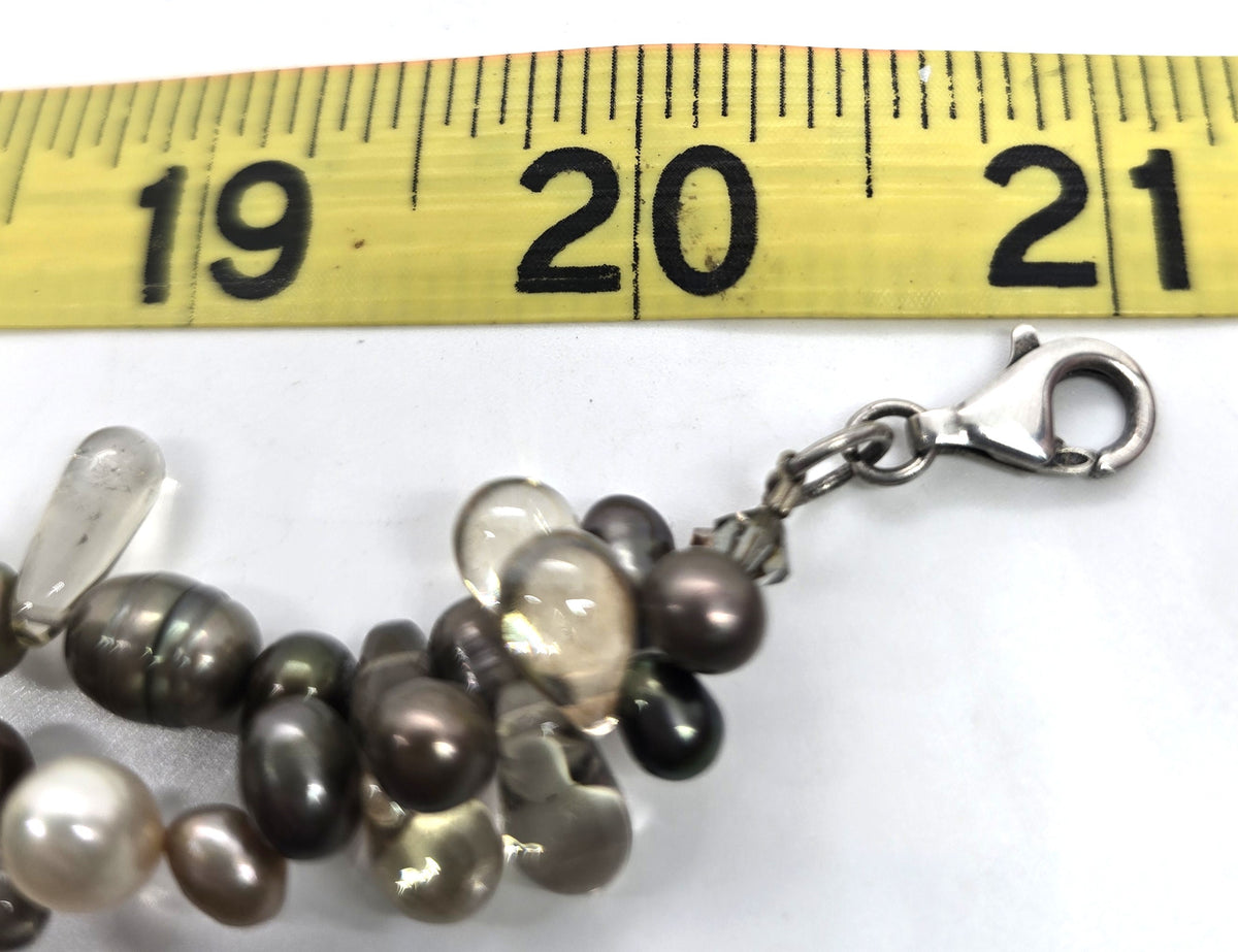 Dalmatian Jasper Smoky Quartz Tahitian pearl sterling silver vintage necklace