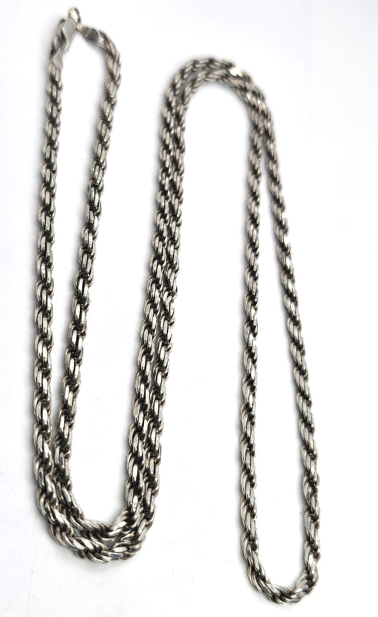 Twisted rope vintage long 32 inch heavy oxidized sterling silver chain 34 grams