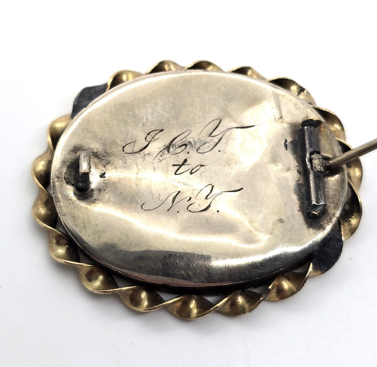 10k gold Antique Victorian blonde braided hair mourning memento mori brooch