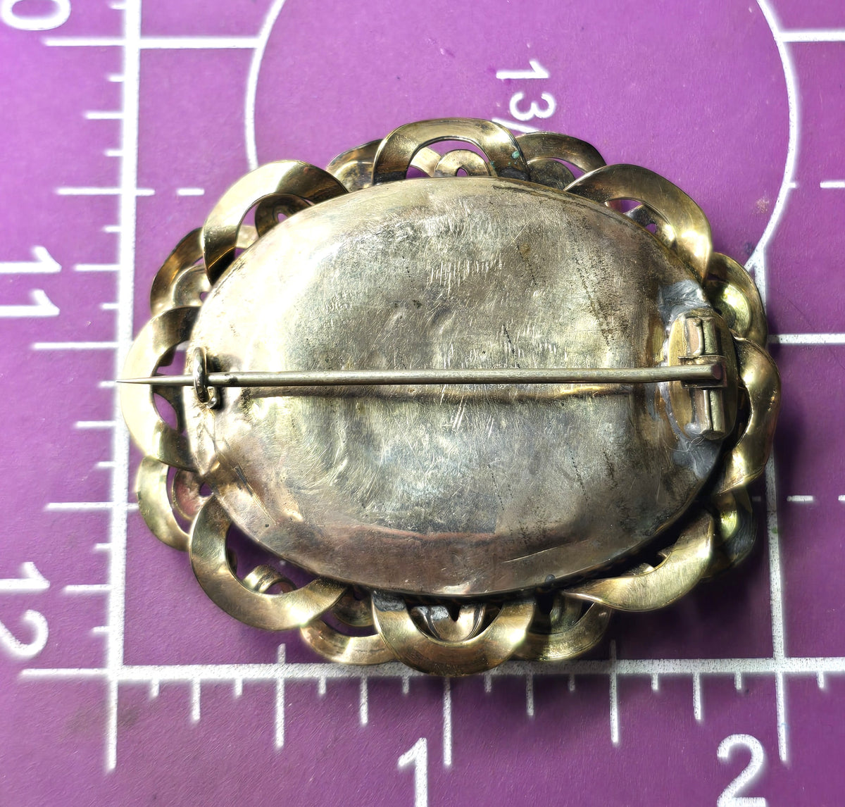 Gold Filled Antique Victorian braided flower hair mourning memento mori brooch