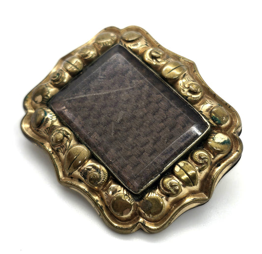 Gold Filled Antique Victorian braided hair mourning memento mori brooch