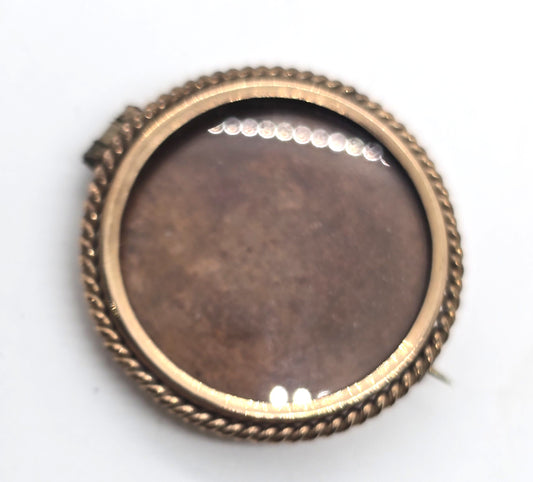 Copper Antique Victorian hair mourning memento mori brooch empty