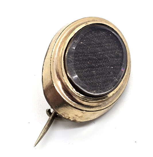 Gold Filled Antique Victorian small braided dark hair mourning memento mori brooch