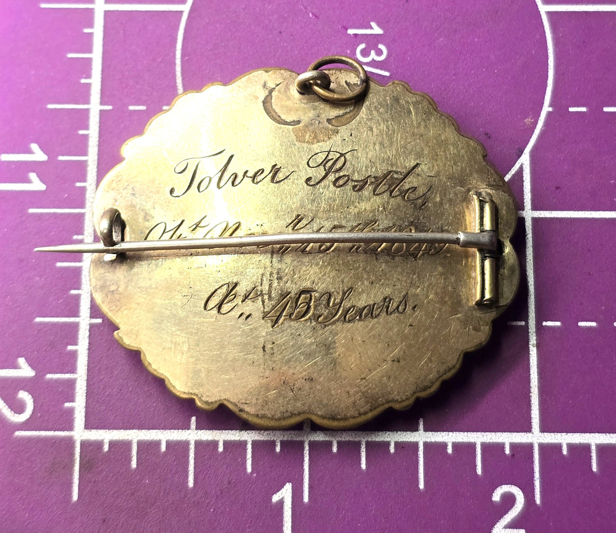 Gold filled Antique hair flower black enamel mourning memento mori brooch