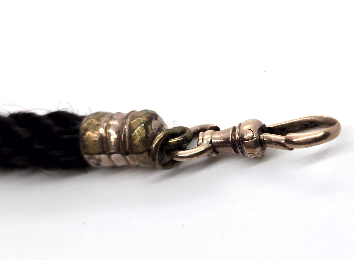 Antique Victorian braided hair mourning gold filled watch chain cross heart