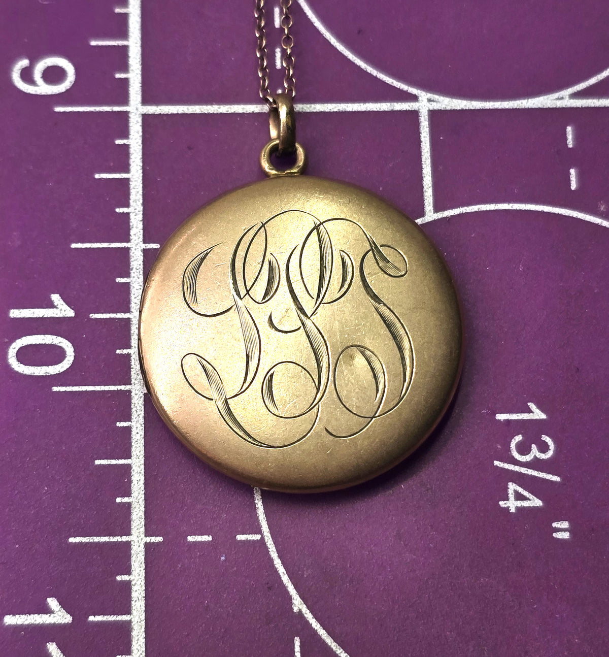 Antique Victorian etched monogram LSS gold filled locket necklace