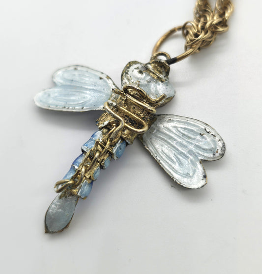 Dragonfly articulated Cloisonné enamel Chinese vintage GF necklace