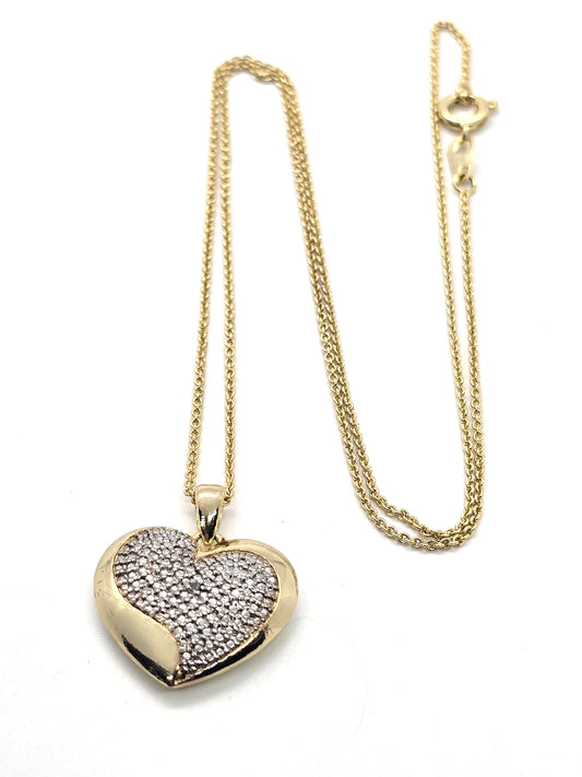Diamond chip gold plated sterling silver heart FAS vintage retro pendant necklace