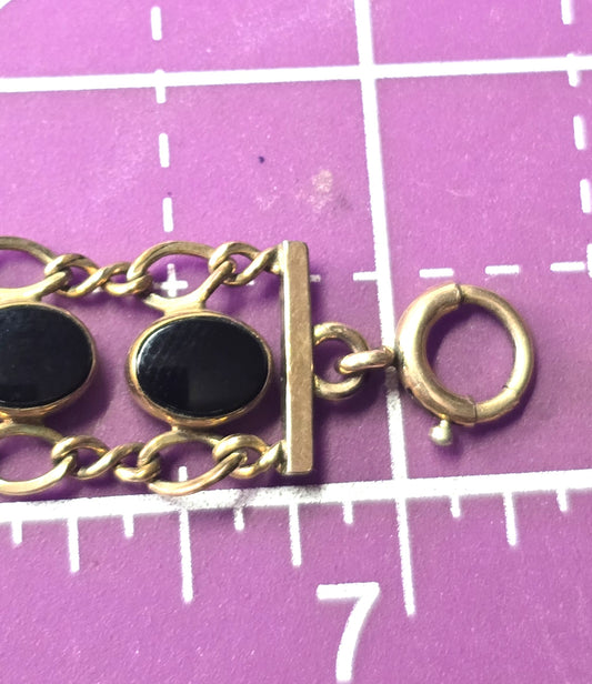 WRE Art Deco Vintage black onyx 12k yellow gold filled vintage signed bracelet