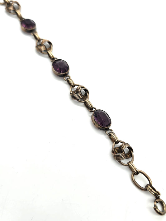 Walter Lampl Carl Art purple art glass vintage 12k yellow gold filled Art Deco bracelet