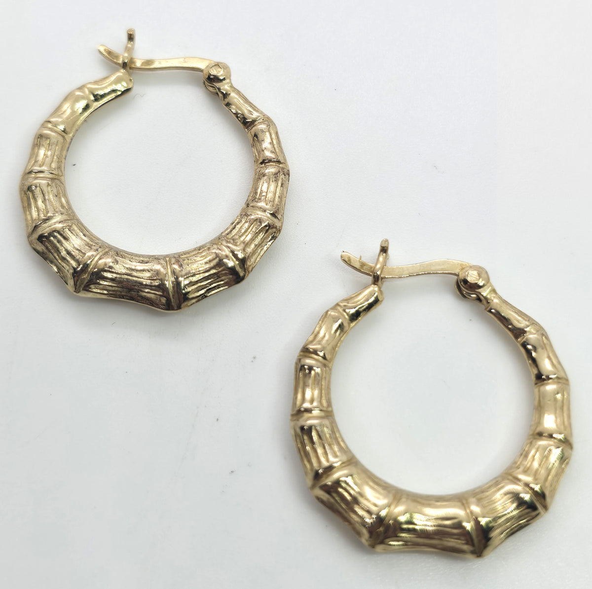 Gold over sterling silver vermeil bamboo lever back vintage hoop earrings