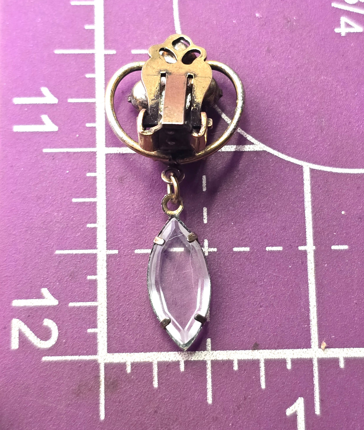 Antique rhinestone past vintage yellow gold filled clip on drop earrings