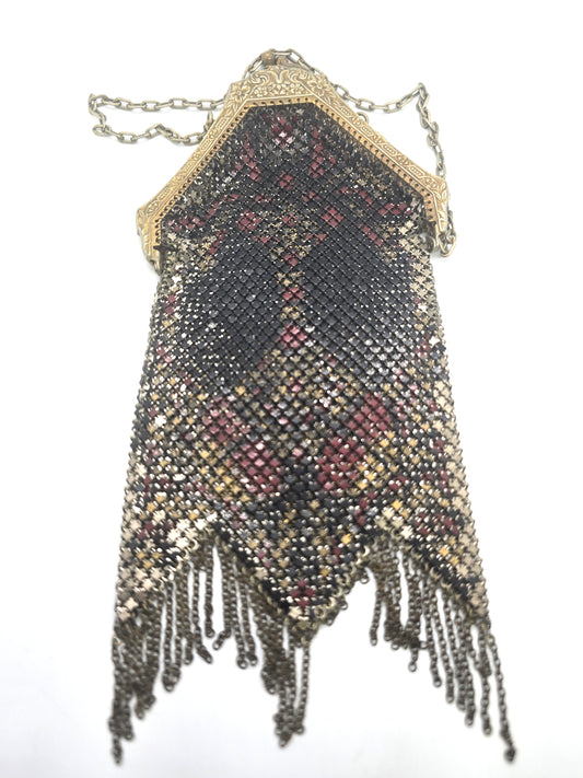 Mandalian Manufacturing Co. antique mesh black & red enamel clutch purse