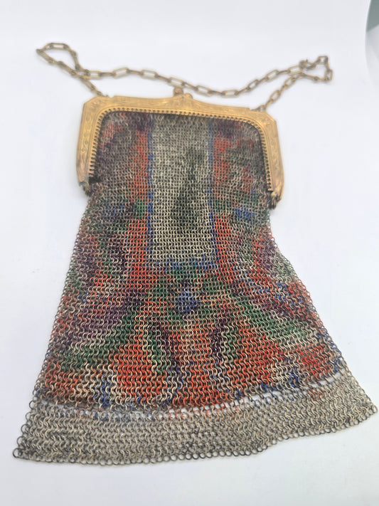 Whiting and Davis antique Art Deco mesh colorful enamel clutch purse