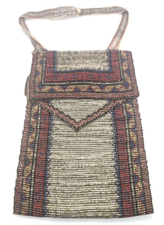 Art Deco hand beaded hand made antique satin purse Repaired strap