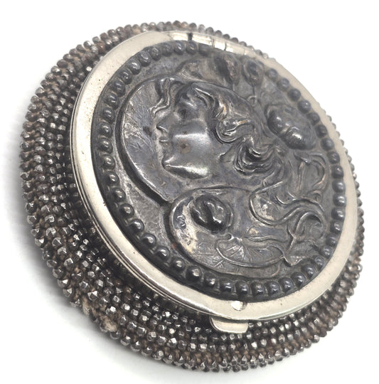 Victorian Tam O' Shanter antique French Steel Cut nymph silver plated coin purse 1903