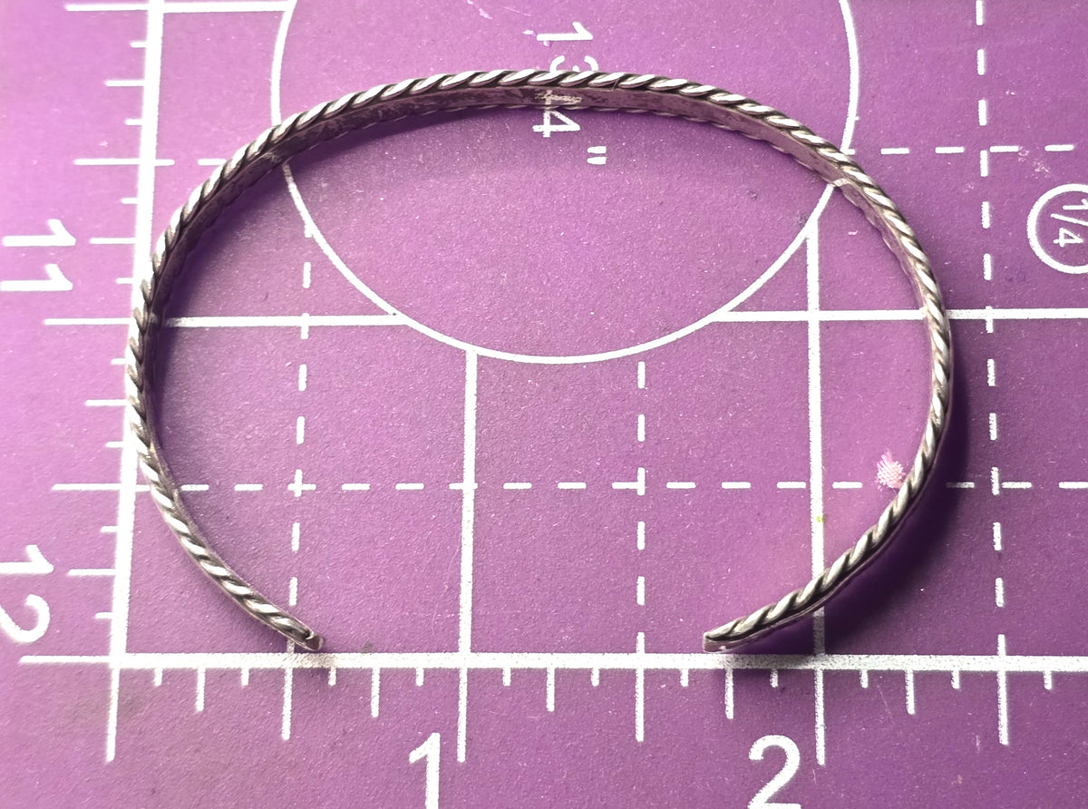 Southwestern stamped cactus fan twisted rope vintage sterling silver cuff bracelet