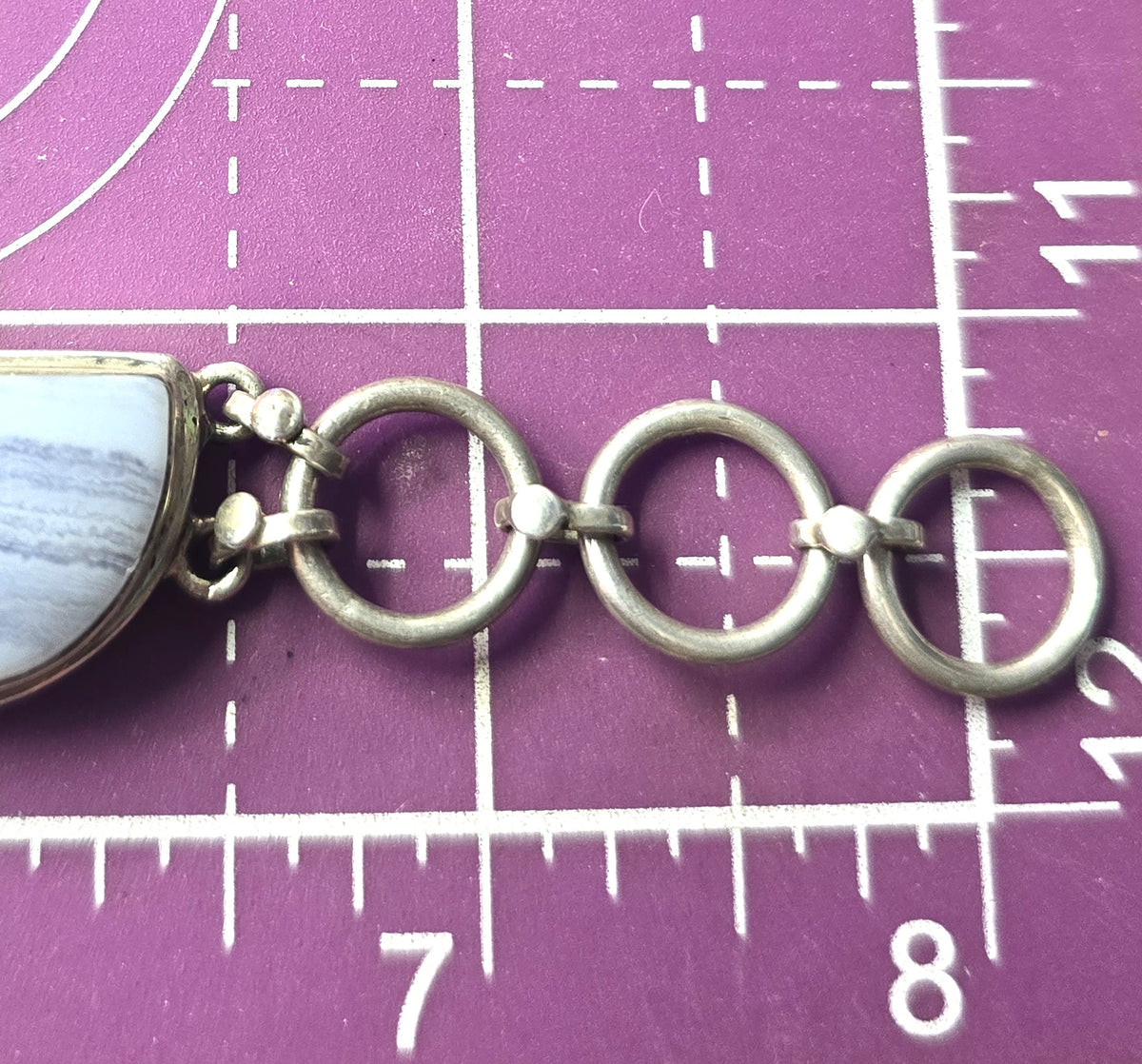 Banded Blue lace agate gemstone vintage sterling silver Toggle Bracelet