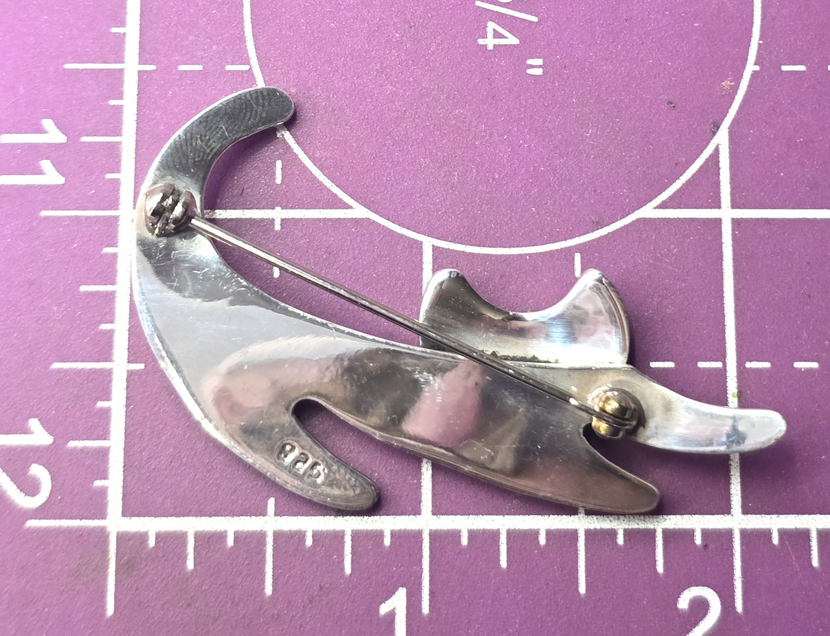 Big Stretch Cat Artisan vintage sterling silver feline cat brooch
