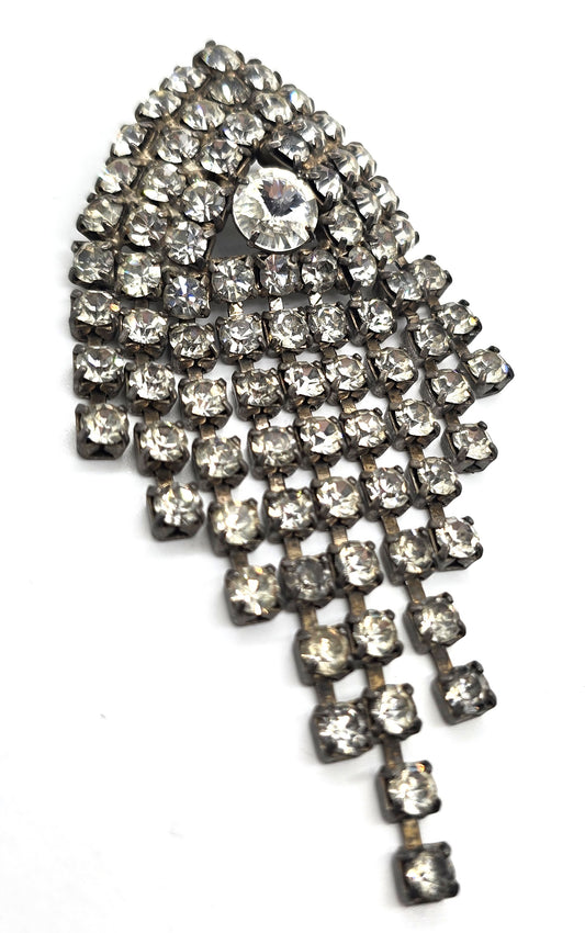 Dazzling clear rhinestone waterfall retro Triangle vintage brooch