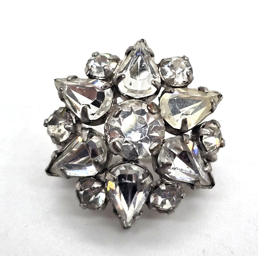 Clear rhinestone flower MCM vintage pair of two brooches