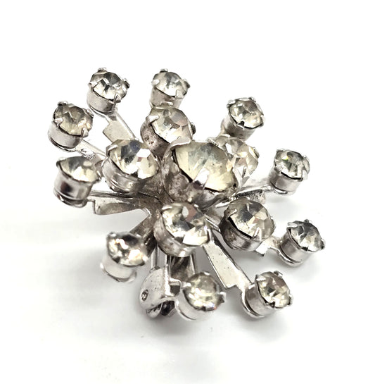 Mid Century Snowflake clear vintage rhinestone MCM atomic scatter brooch