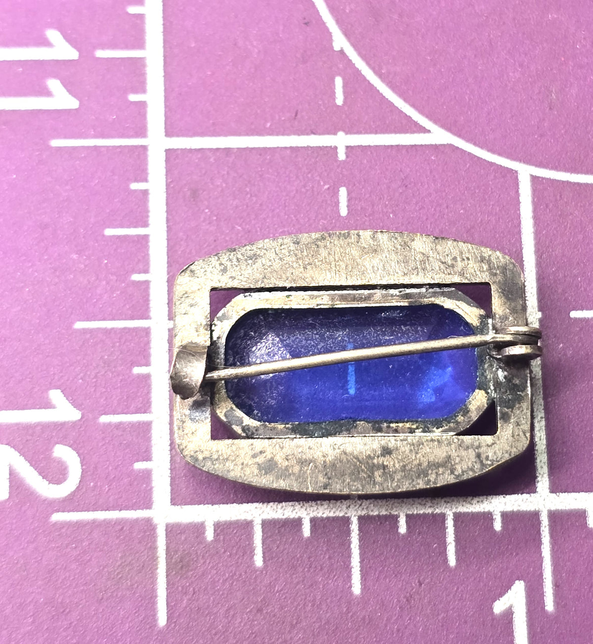 Victorian cobalt glass stamped brass antique faceted Czech glass brooch pin