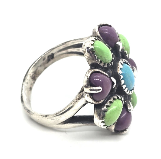 Relios Carolyn Pollak Turquoise Purple Agate Gaspeite sterling silver ring size 9
