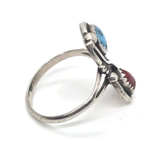Dorothy Secatero Navajo Turquoise branch coral vintage Sterling Silver ring size 6