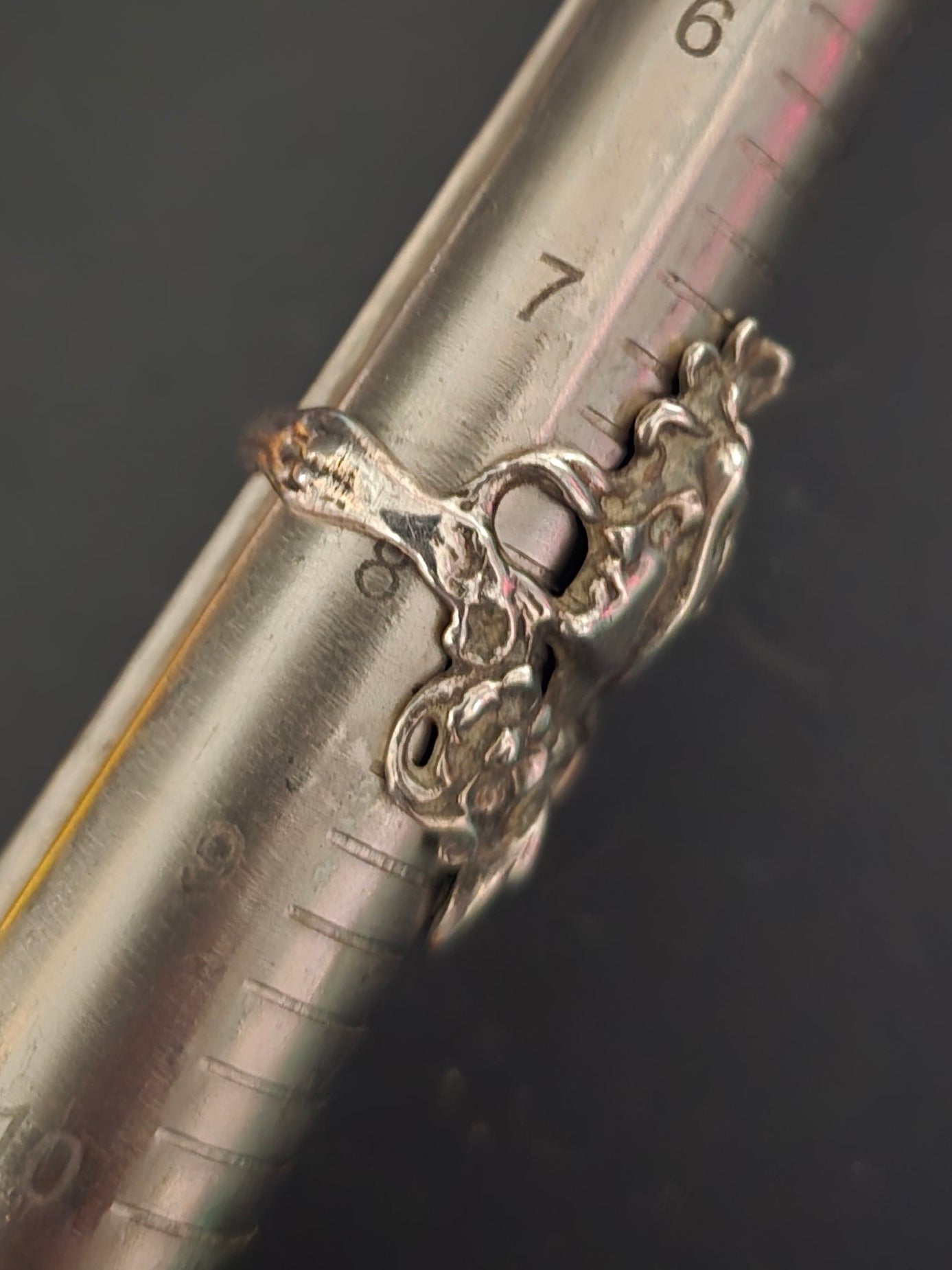 Art Nouveau style Crowned Princess nymph vintage sterling silver ring size 8