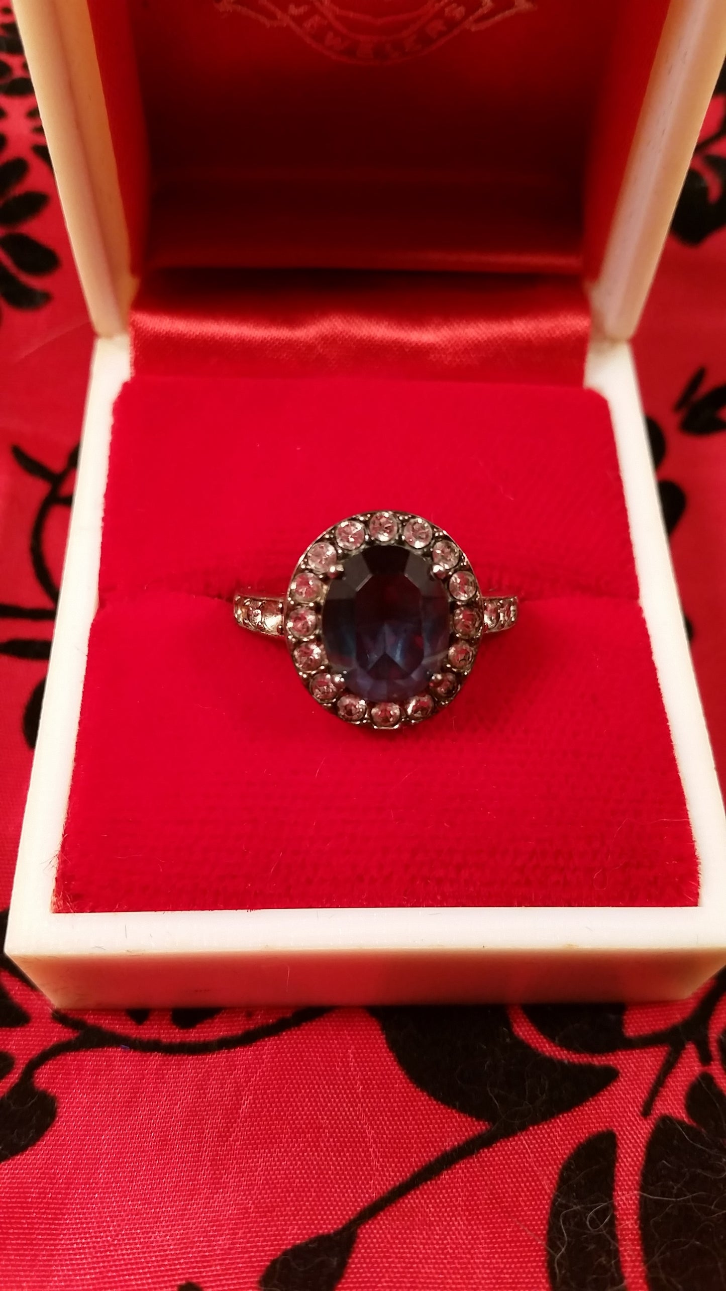 Aquamarine sterling silver CZ Cubic Zirconia halo setting vintage blue gemstone ring size 7