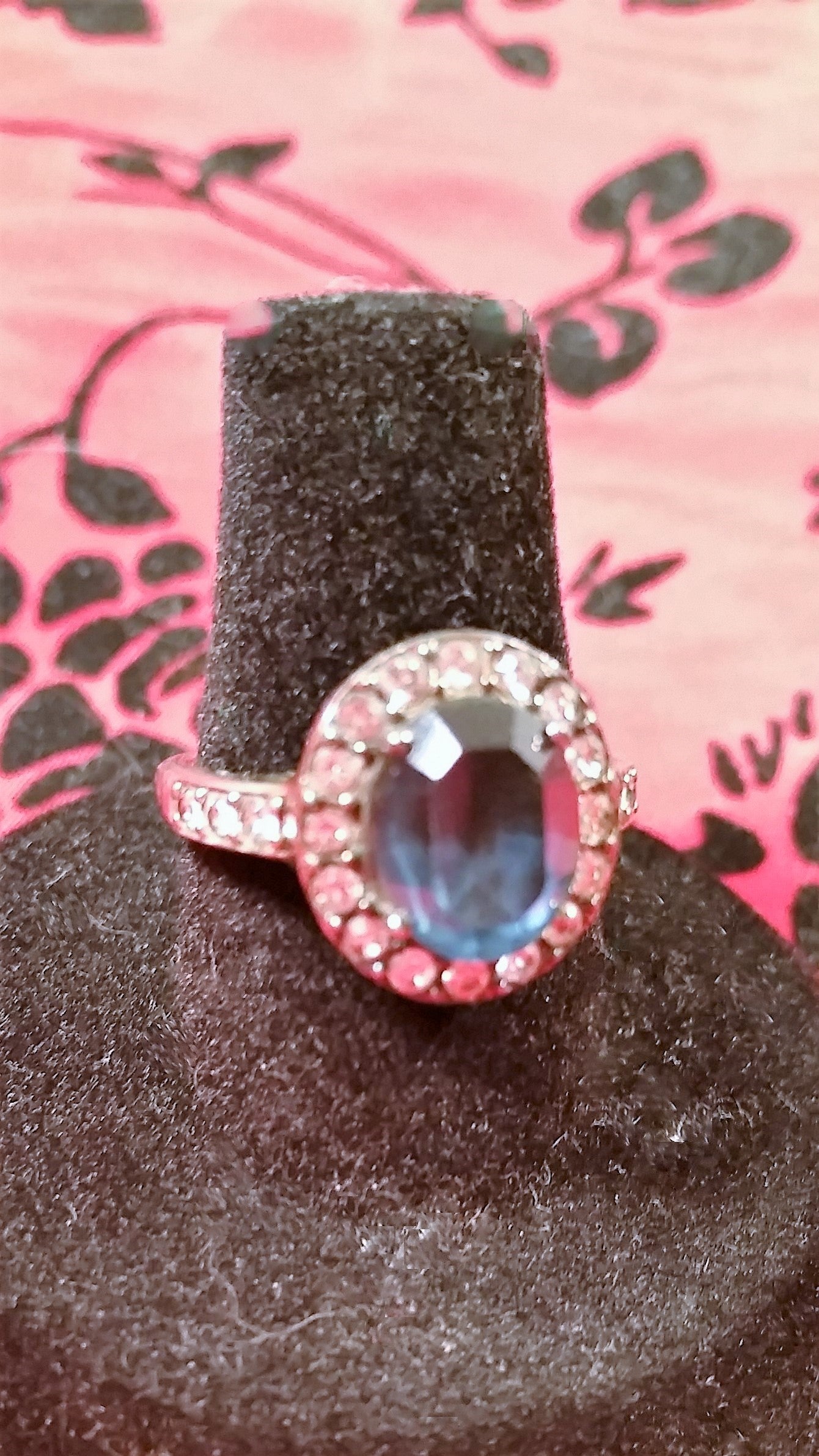 Aquamarine sterling silver CZ Cubic Zirconia halo setting vintage blue gemstone ring size 7