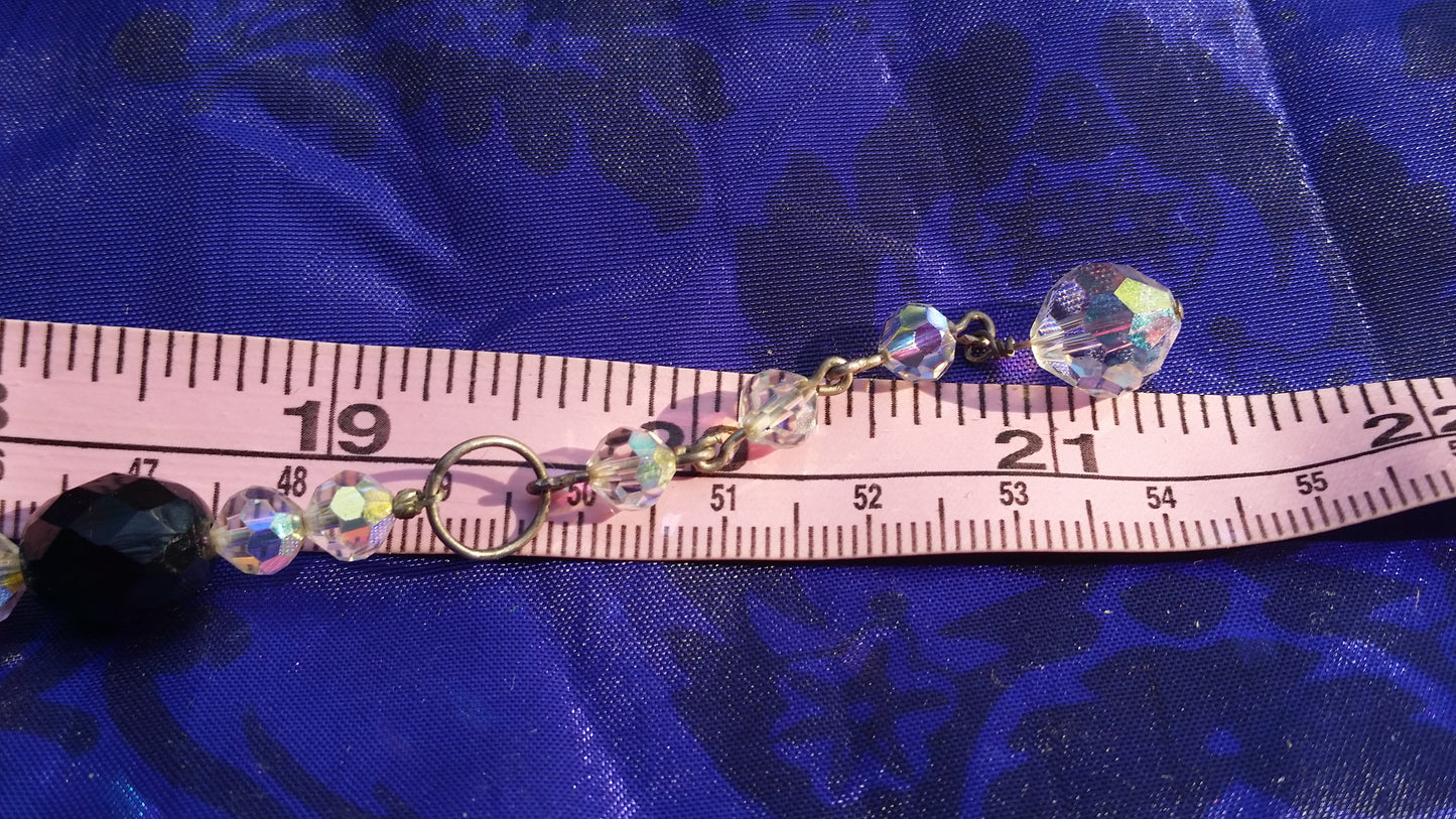 Austrian crystal jet black glass Aurora Borealis graduated vintage beaded necklace