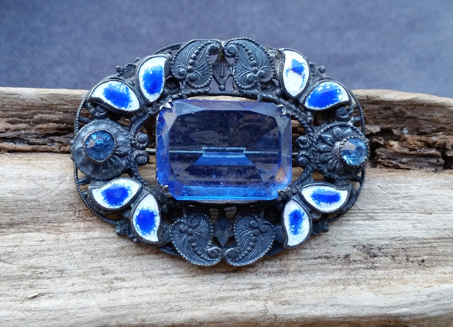 Neiger Brothers Sterling silver blue paste leaf and berry enamel brooch